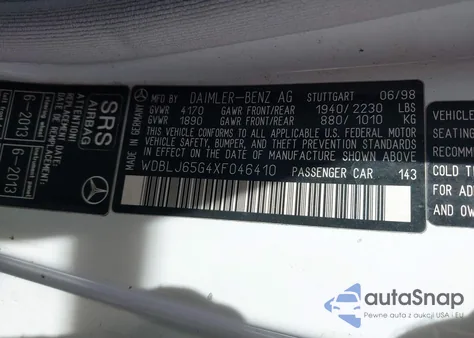 1999 Mercedes-Benz Clk 320 z USA, uszkodzony, nr VIN WDBLJ65G4XF046410